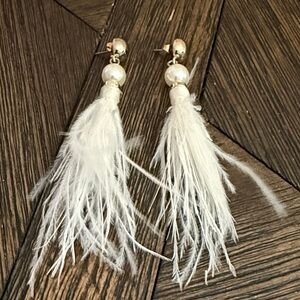 J.Crew Feather Drop Earrings Gold-Plated Recycled Zinc 4” Like New
